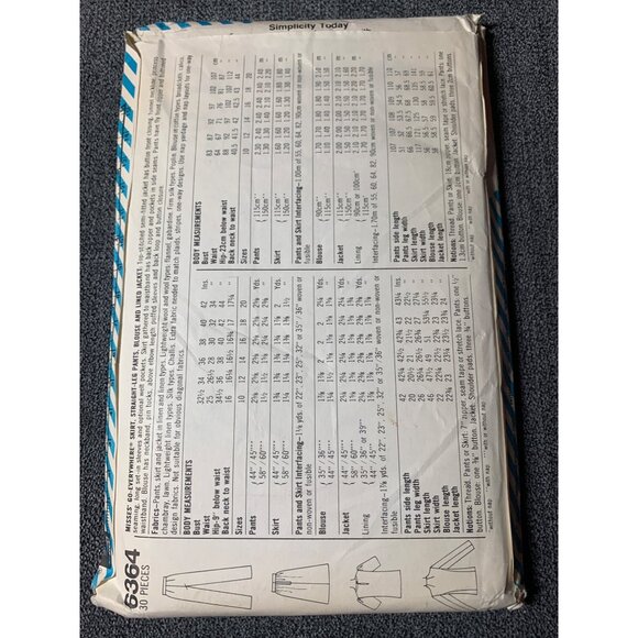 Simplicity Misses Skirt Pants Shirt Coat Sewing Pattern sz 14 6364 - uncut - Picture 5 of 11